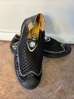 Clohoo Men's Casual Shoe Black Mesh Slip On Faux Alligator Trim Sz 8-8.5